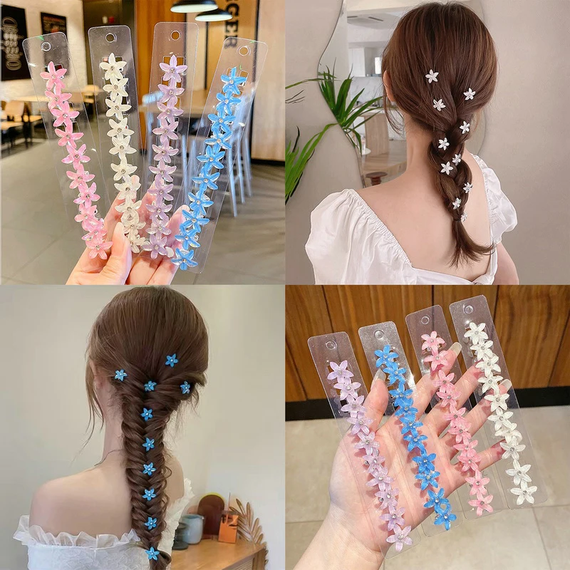 

10Pcs Children's Hair Clip Braided Hair Small Flower Hair Buttons Hairpin Kawaii Floral Girl Mini Hair Claw Hair Accessories