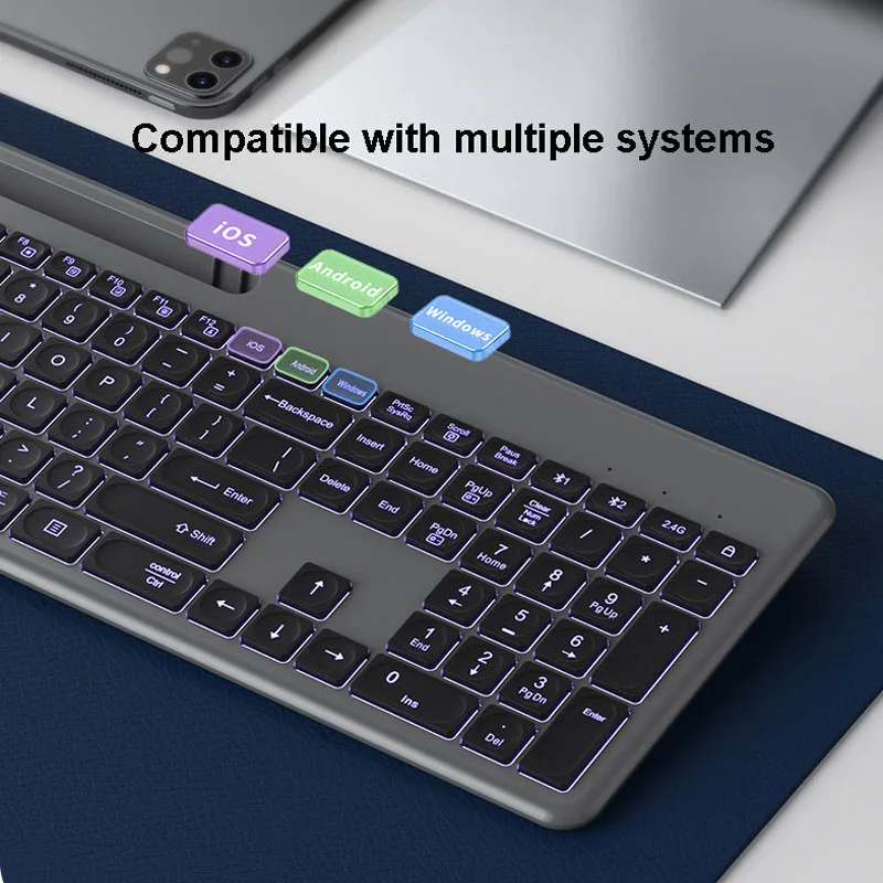 Teclado Rgb Mute sem Fio Mouse Fresco Pequeno Luz de Fundo Silencioso Infinito Iluminação Legal Bluetooth Jogos Mac Ipad - Imagem 5