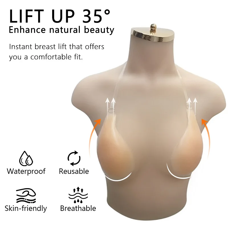 FINETOO Unsichtbarer Silikon-BH mit Schultergurt, zum Anheben der Brustwarzenabdeckung, wiederverwendbare selbstklebende Brustblütenblätter für Kleid, rückenfreies Tragen – Detail 6