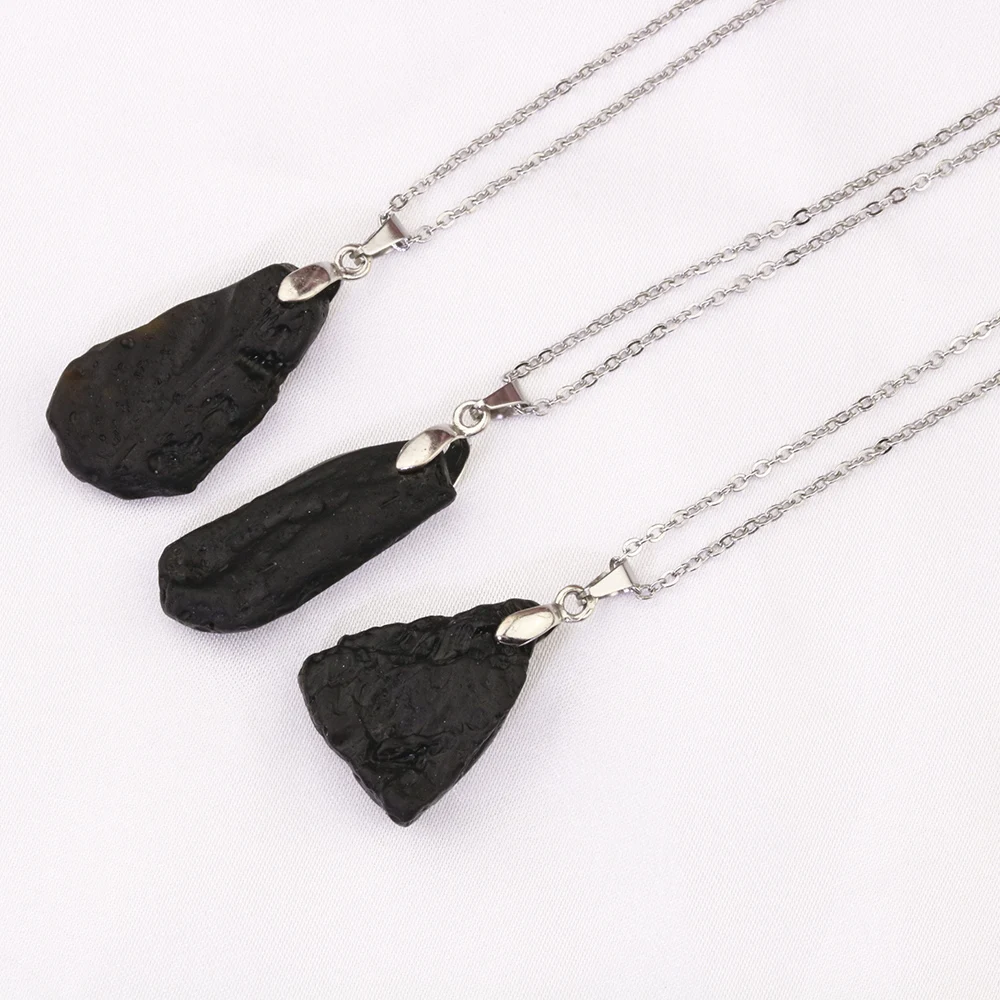 

Natural Black Stone Irregular Pendants Rough Healing Crystal Repair Raw Ore Necklaces Men Women Jewellry