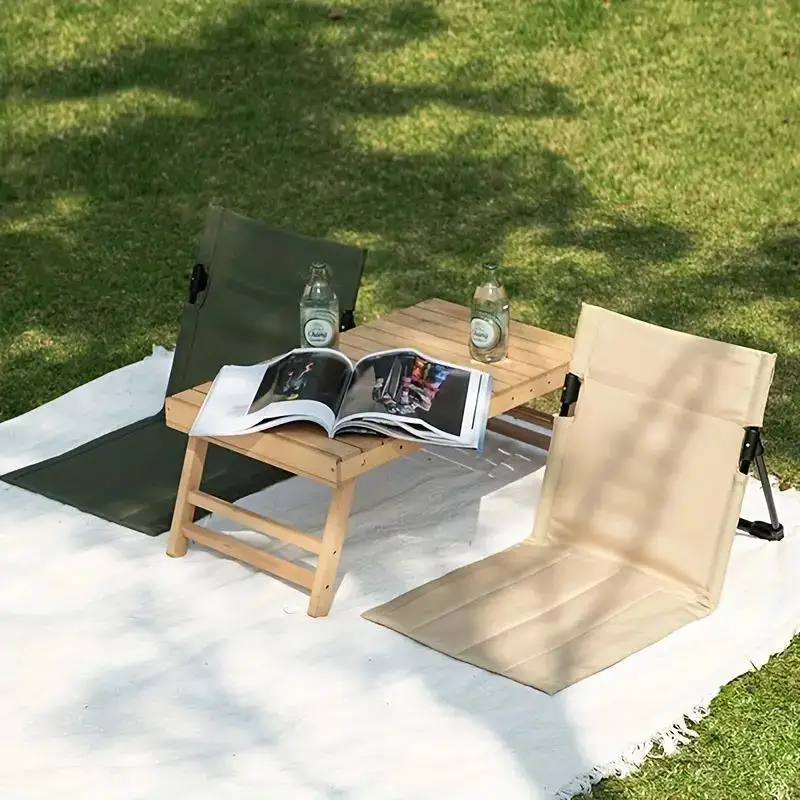 Foldable Camping Chair Metal Outdoor Garden Park Single Lazy Backrest Cushion Beach Park Portable Chair Lazy Lawn Cushion 2