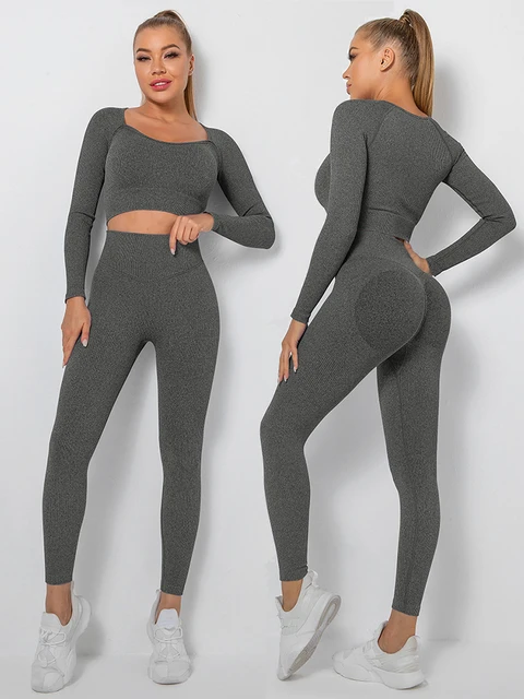 Ensemble de vêtements de sport sans couture pour femme, top court, haut à  manches longues, leggings taille haute, idéal pour entraînement, yoga,  fitness, tenue de 2, 3 ou 5 pièces - AliExpress