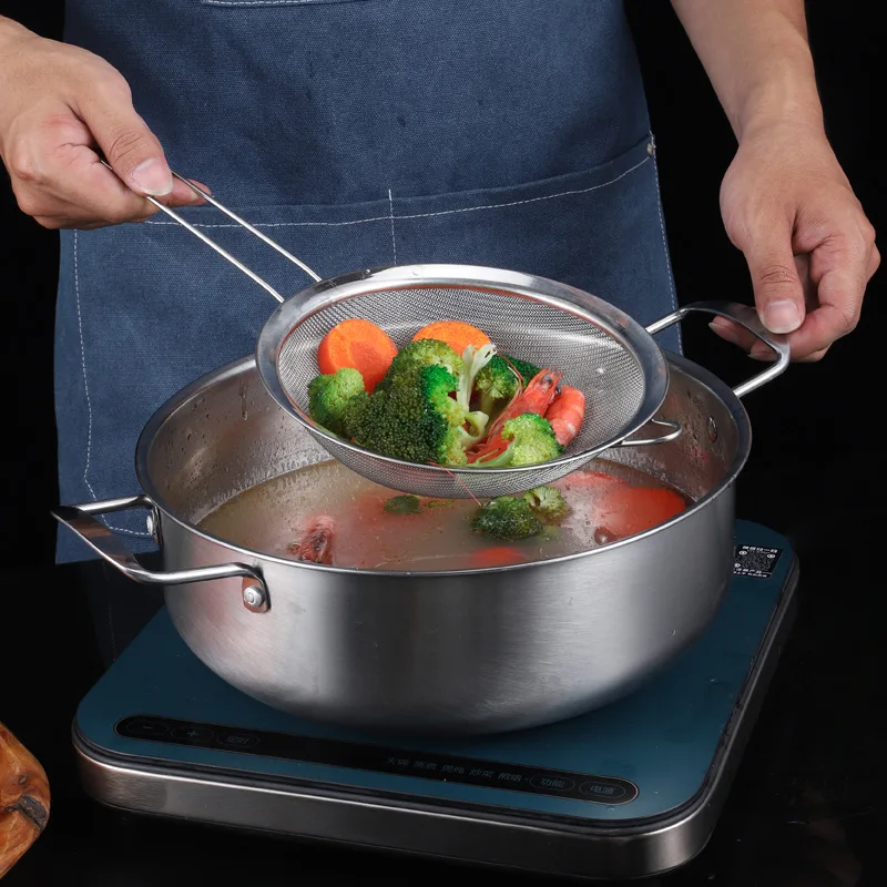 Stainless Steel Wire Fine Mesh Oil Strainer Flour Colander Tea Sifter Kitchen Sieve Filter Tool Metal Strainer Set  Long Handle