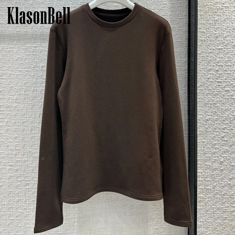 

12.26 KlasonBell Triangle Brand Applique Thick Keep Warm Subcoating Top Women Clothes O-Neck Versatile Long Sleeve T-Shirt