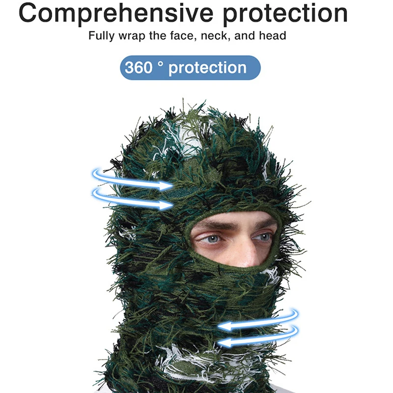 New Hip Hop Balaclava Distressed Knitted Caps Full Face Ski Mask Women Outdoor Camouflage Fuzzy Ski Balaclava Beanies Hat 5