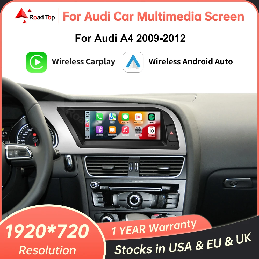 Écran tactile multimédia pour voiture Linux avec CarPlay sans fil pour Audi A4 2009-2015 avec fonction Android Auto Airplay Mirror Link 1 Écran tactile multimédia pour voiture Linux avec CarPlay sans fil pour Audi A4 2009-2015 avec fonction Android Auto Airplay Mirror Link 1