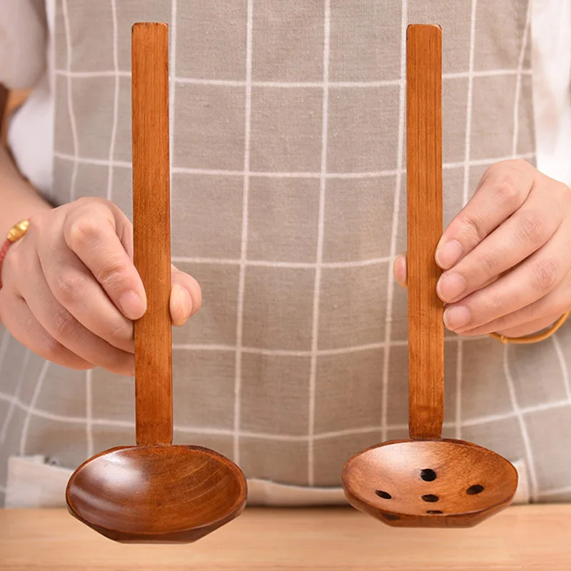 Wooden Spoon Japanese Long-Handled Soup Bamboo Spoon Cooking Wooden Lamian Noodles Hot Pot Strainer