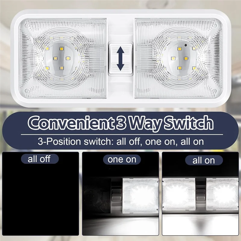 신뢰할 수 있는 RV 조명 실내 12V LED 8W 천장 이중 돔 조명 600 루멘 밝기 조명기구 RV 트레일러 보트 자동차용