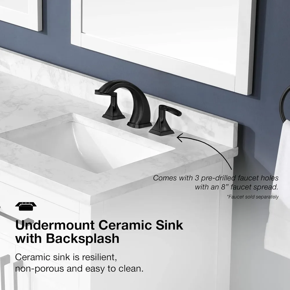 60" Double Undermount Sink Bathroom Vanity with Cultured Marble Countertop, Backsplash Included, 4 Doors 5 Drawers and Power Bar 5