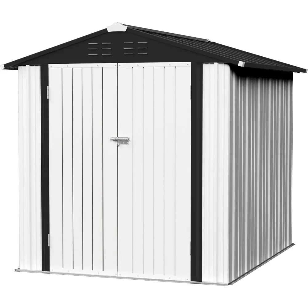 

Metal outdoor storage shed 6 x 8 feet metal shed with lockable door, waterproof garden tool shed storage room, white