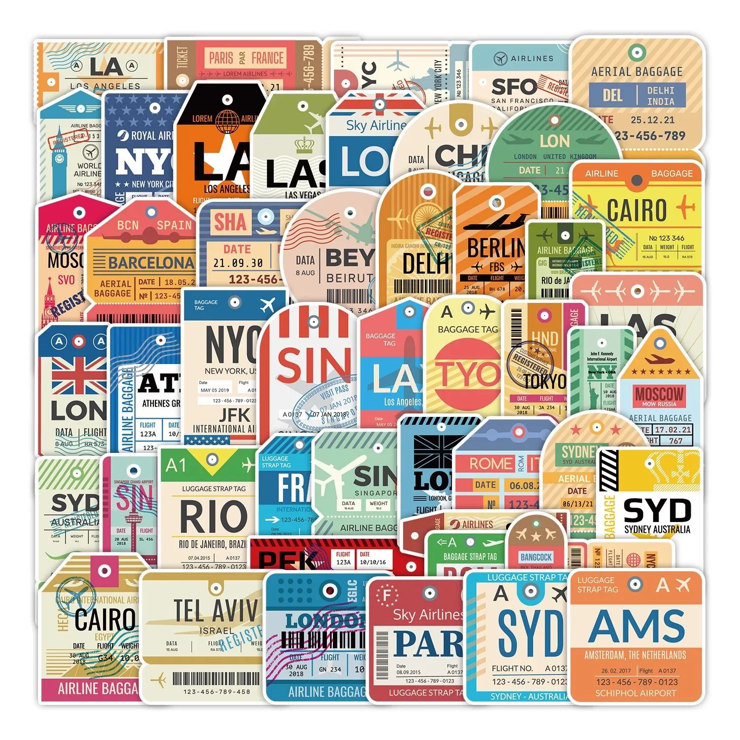 50PCS Vintage Boarding Pass Air Tickets Graffiti Stickers World Travel ...