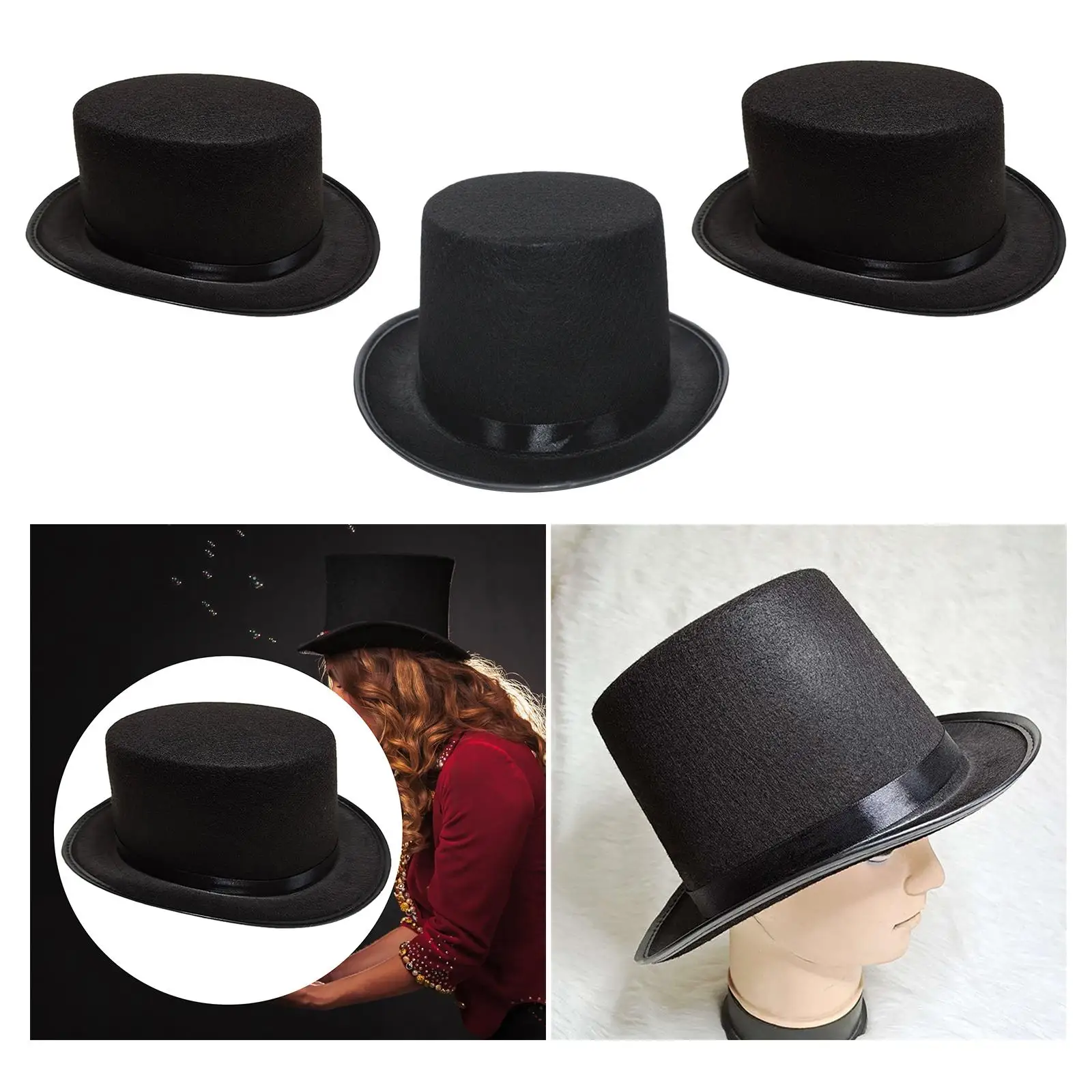 Black Top Hat Party Hats Adults Magician Butler Flat Top Jazz Hat Formal Costume Hats Fedoras for Festival Cosplay Nightclub