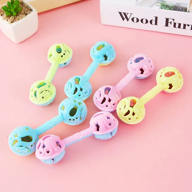 Hochet à main à Double tête, 3 pièces, jouets de fête pour enfants pour apaiser le bébé, petit jouet, jouet pour réception-cadeau pour bébé, cloche à main, cadeau 4