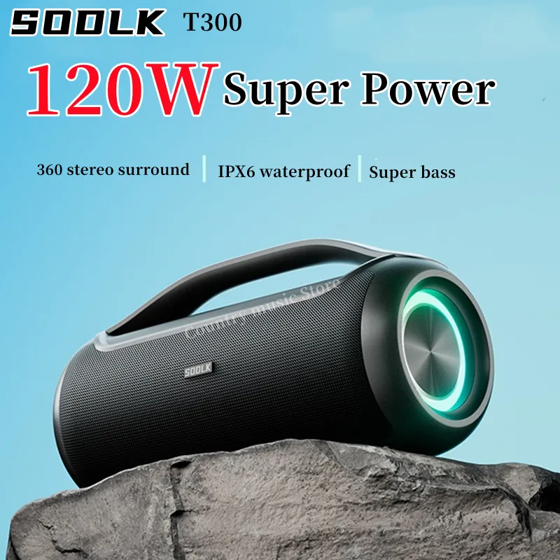 

T300 120W Big Power Wireless TWS Subwoofer Bluetooth Speaker High Volume Waterproof Portable NFC Mobile Power HIFI Sound Quality