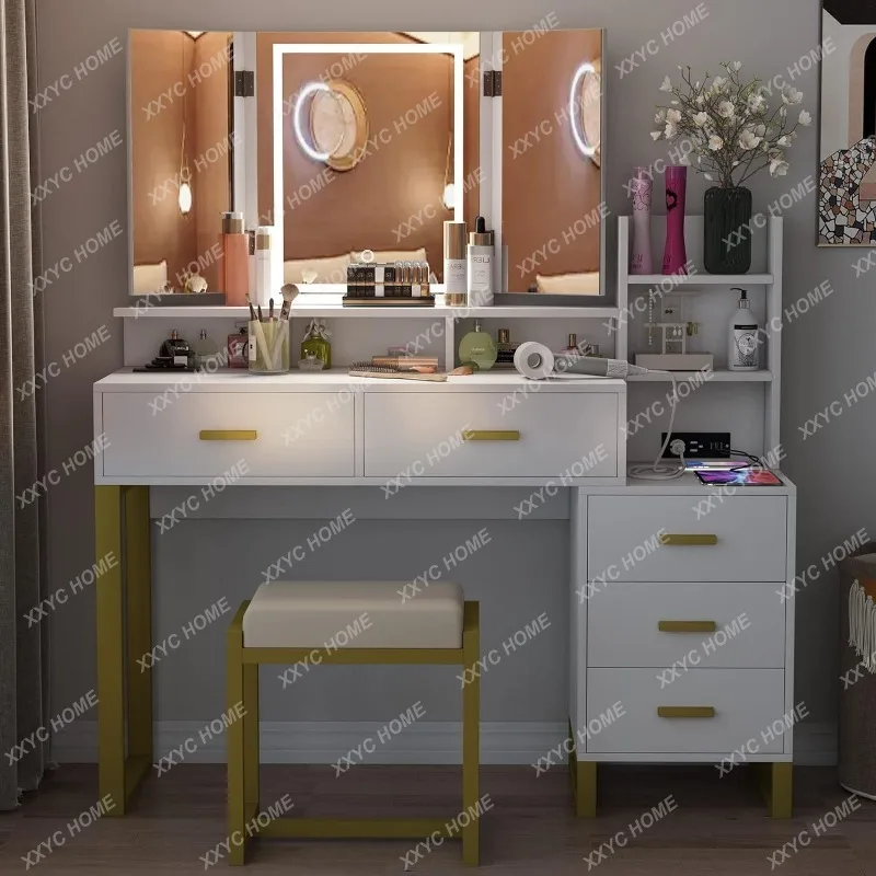 Large tri fold vanity outlet mirror with lights