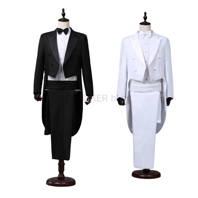 Men's Suit Vintage Formal Tuxedo Tailcoat Slim Fit Peak Lapel Pants Jacket
