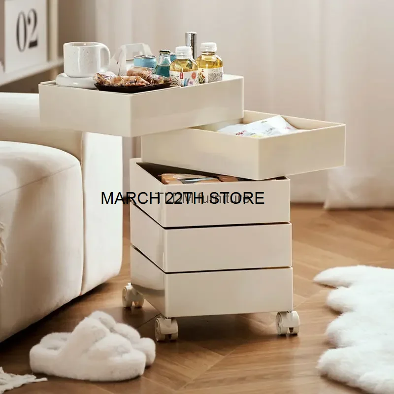 

360 ° Rotating Storage Cabinet Movable Bedside Table Sofa Side Cabinet Locker Drawer Cosmetics Cabinet for Living Room Bedroom