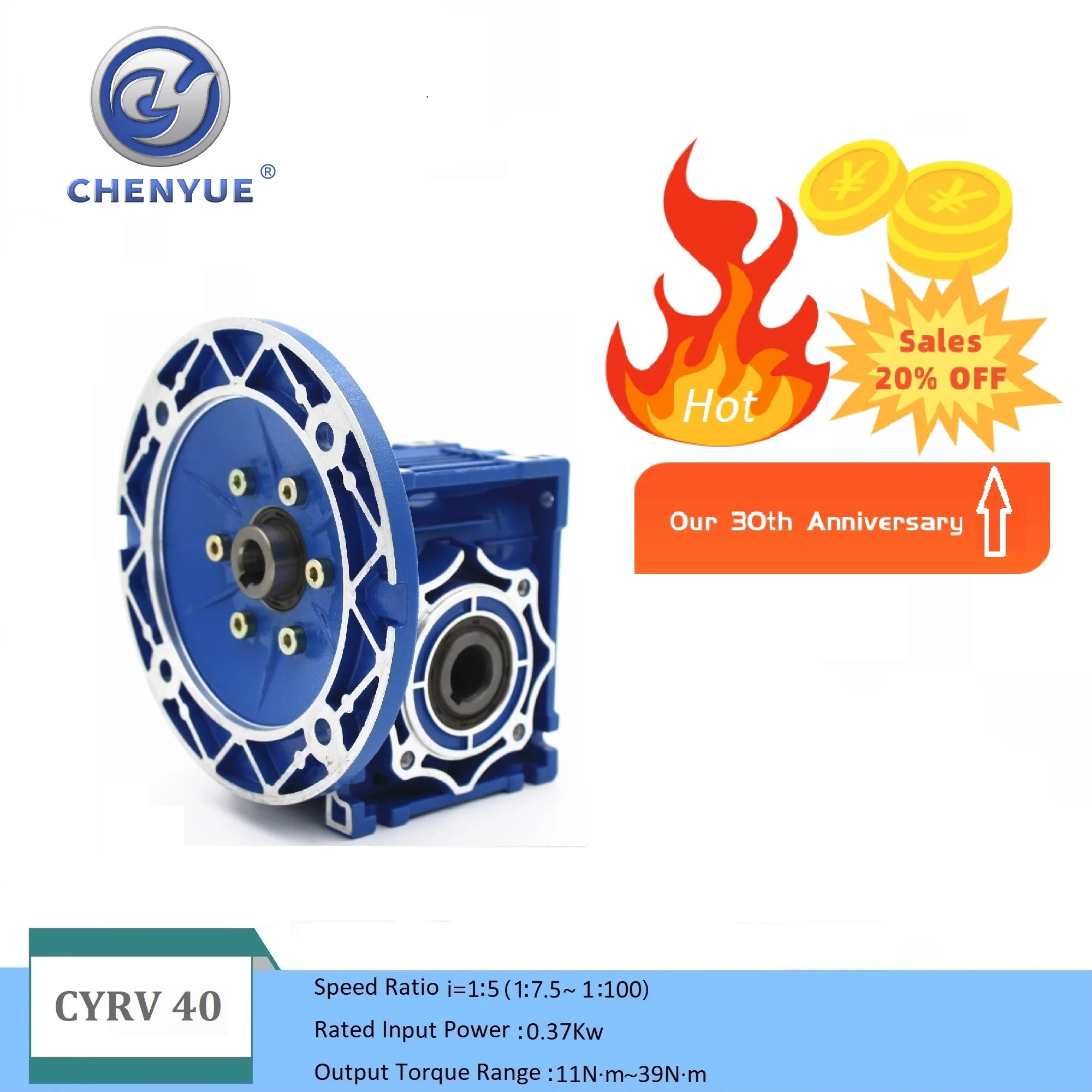 

CHENYUE Worm Gearbox Reducer NMRV 040 CY Series Input 14/11/9mm Output 18mm Ratio 5:1/100:1 Suitable for Round Square Flange