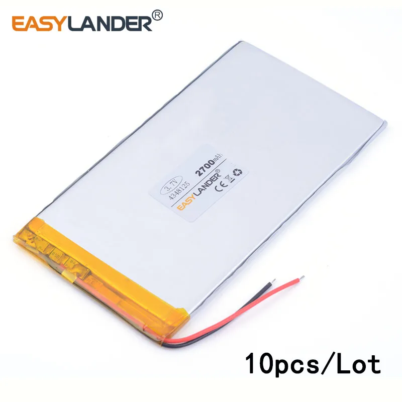 

10pcs/Lot 3.7V 2700mAH 4348125 lithium Li ion polymer rechargeable battery for tablet pc power bank speaker pipo power bank PAD