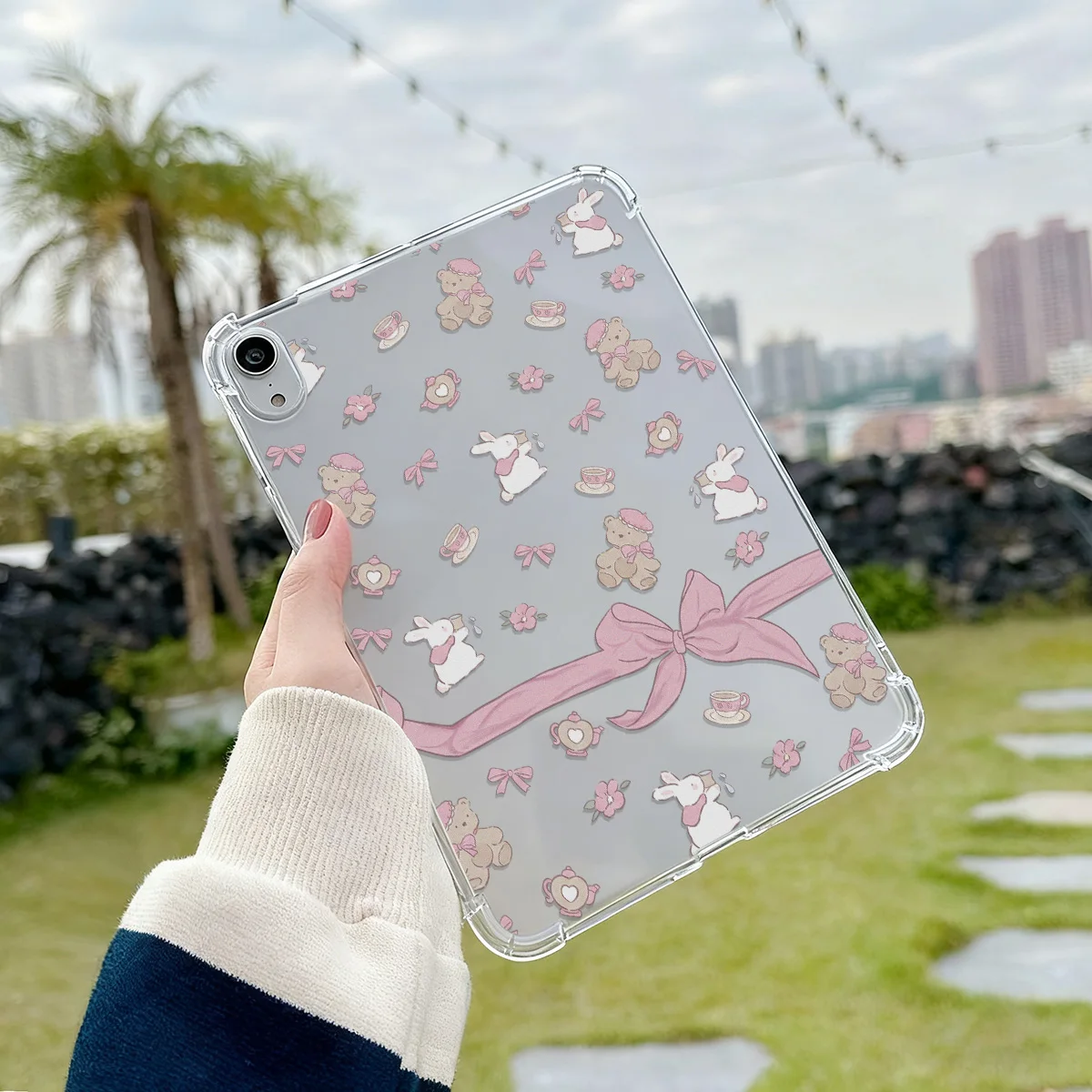 Pink Butterfly Rose Crystal Clear Tablet Case with Gentle Sweet Aesthetic