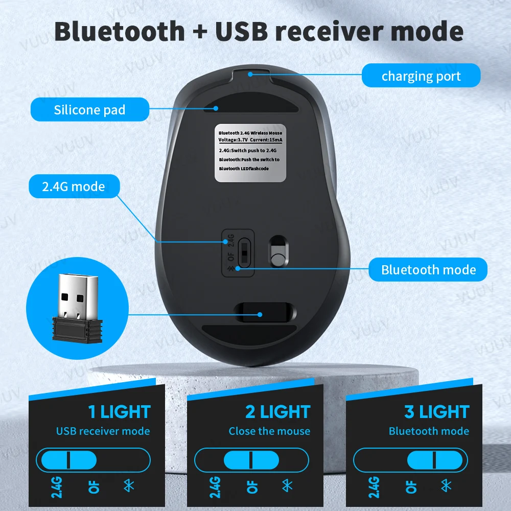 Wireless Mouse Ergonomic Bluetooth Rechargeable 1600DPI MacBook Tablet Laptop Accessories