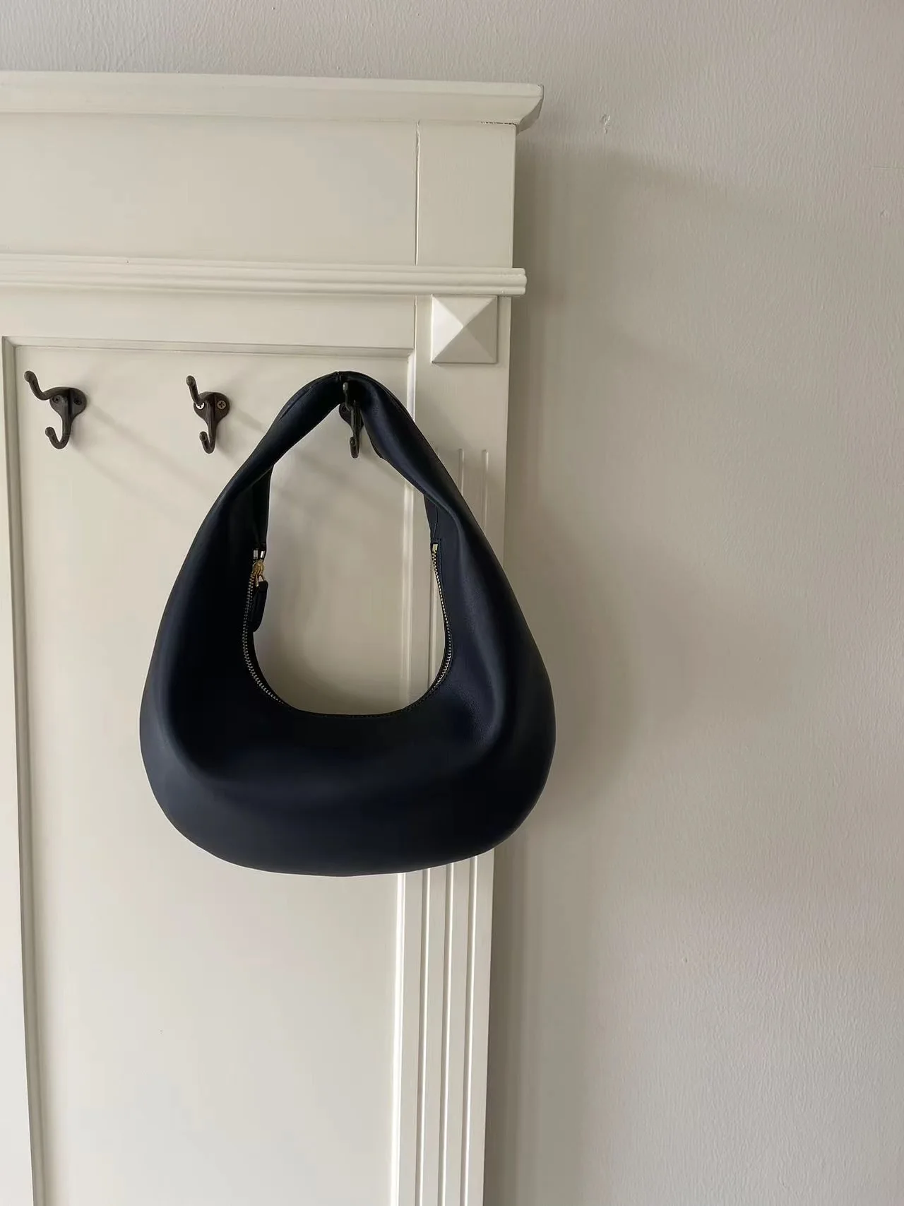 Minimalist Crescent Shoulder Bag with Unique Design Underarm Handbag for Women Genuine Leather