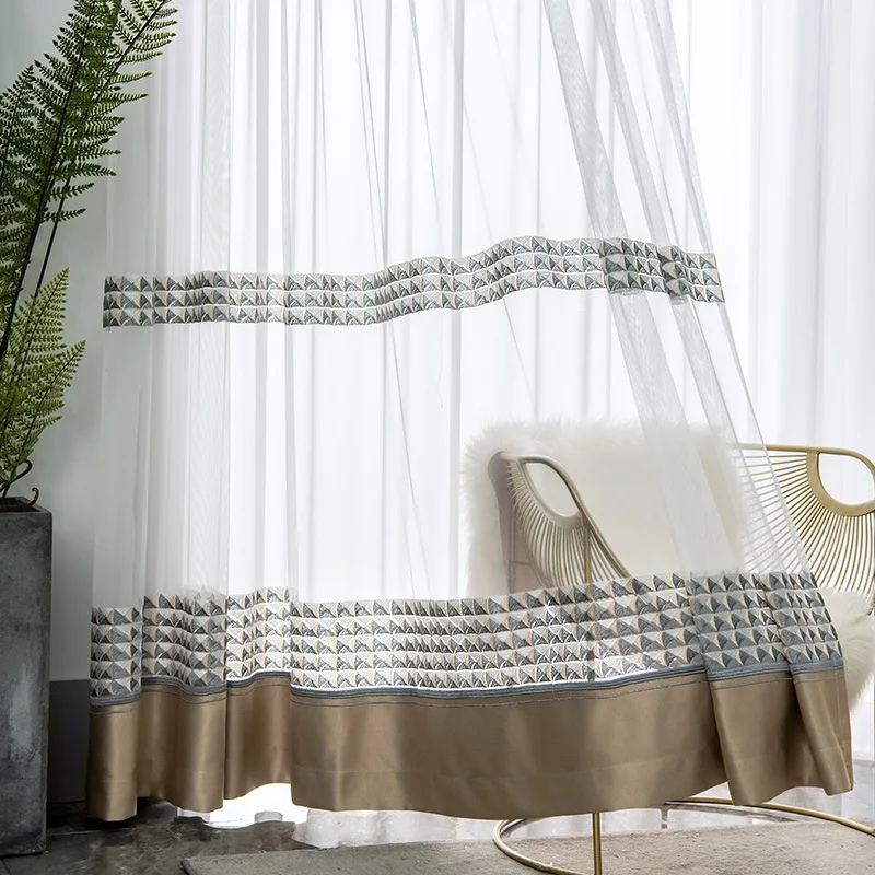 

Modern Minimalist Embroidered Flower Window Screen Finished Splicing Versatile Screen Curtains for Living Dining Room Bedroom