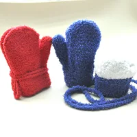 1-3Y Children Winter Thickened Plush with Rope Warm Gloves For Boys Girls New Solid Velvet Mittens Outdoor Cycling Skiing Gloves 5