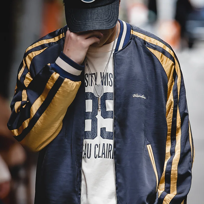 Maden Retro Reversible Yokosuka Jacket 타이거 자수 아이언 프리 드레이프 자켓 남성 봄, 가을 트렌디 패치 워크 아웃웨어