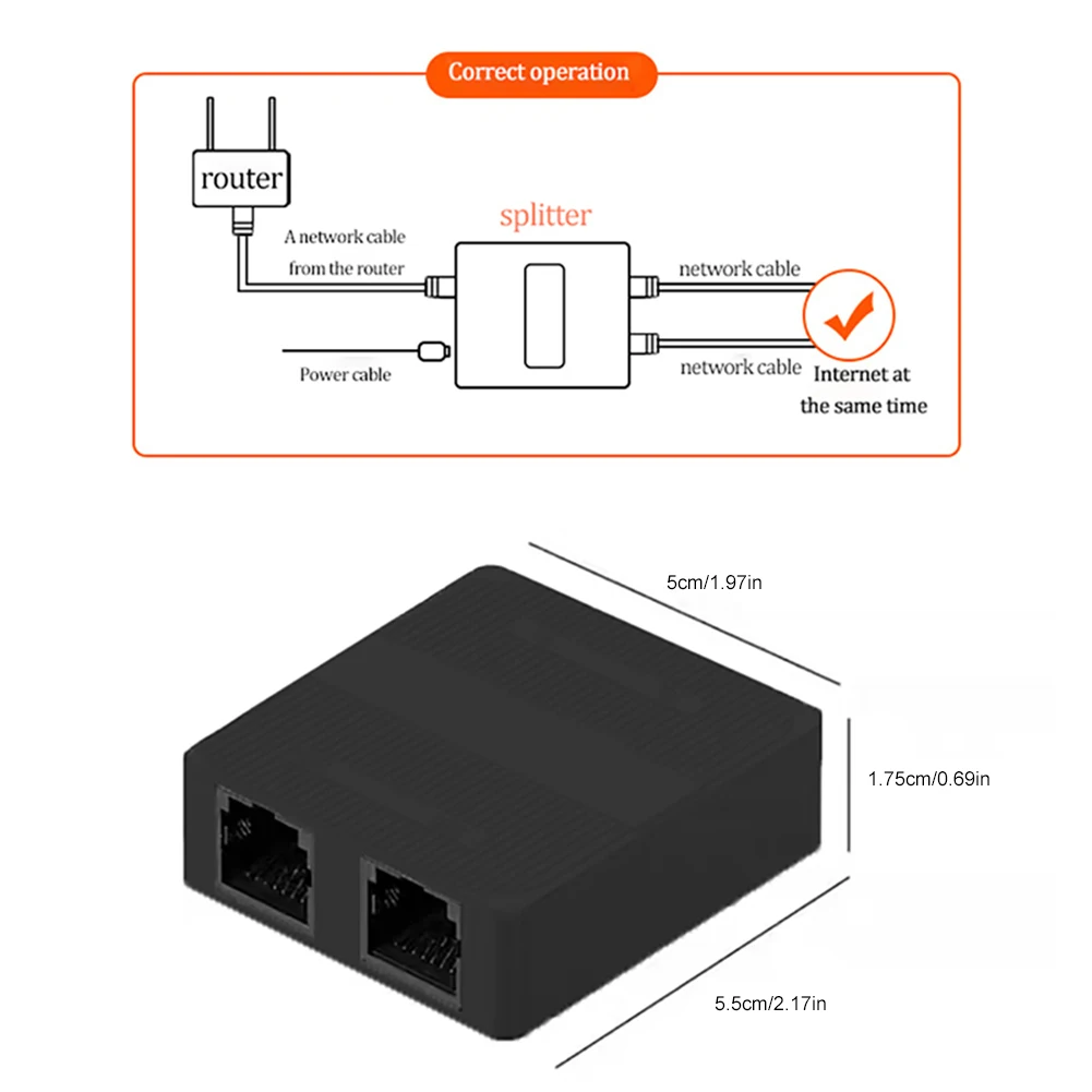 1 to 2 이더넷 스위치 커넥터, 2 포트 RJ45 이더넷 스위처 스플리터, 100Mbps, 두 장치 온라인 동시 연결