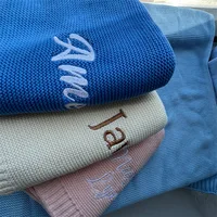 Personalized Cotton Knitted Blanket  Embroidered Name Baby Boy Baby Girl Soft Blanket Baby Breathable Stroller Blanket 100x80cm 3