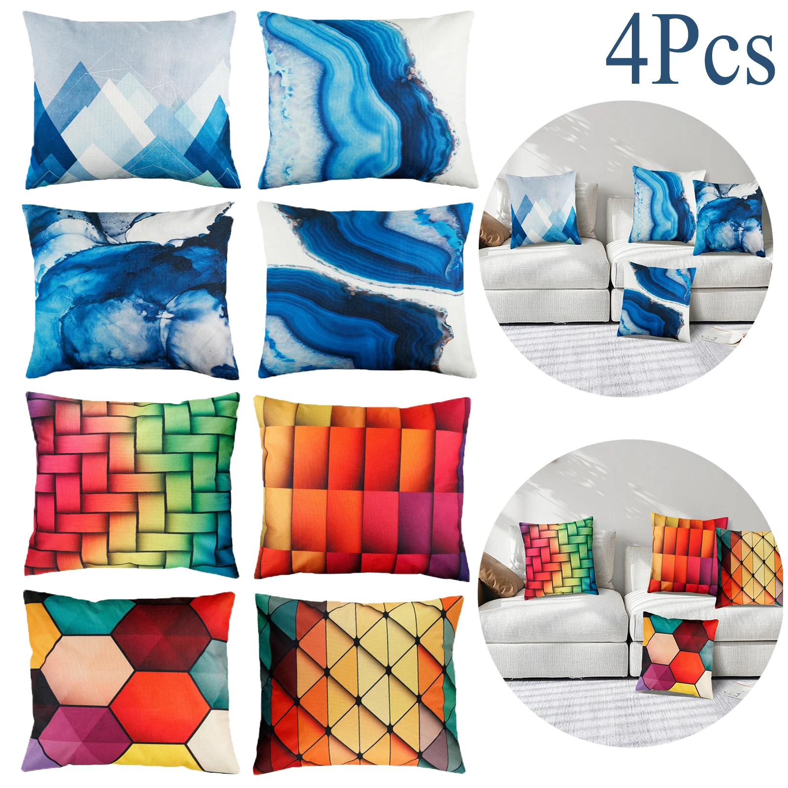 4-Pack Zip Closure Decorative Throw Pillow Cases