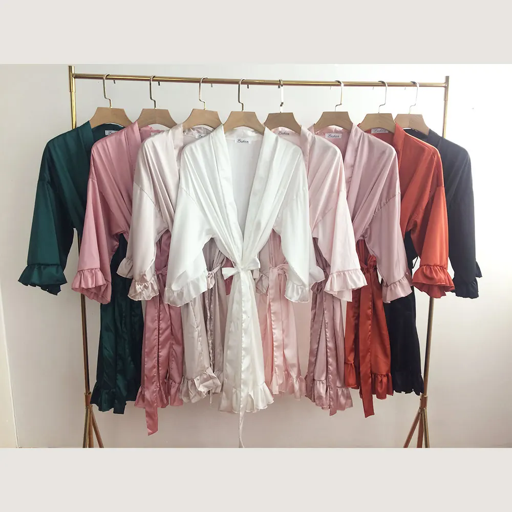 Bride Robes Personalized Bridesmaid Robes Ruffled Bridal Shower Dressing Gown Wedding Day Robe Custom Ruffle Kimonos