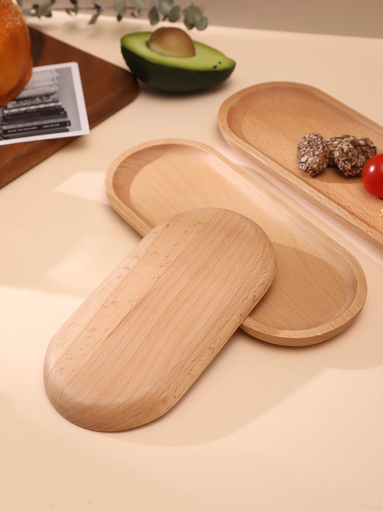 Wooden Serving Tray 1pc Japanese Style Solid Wood Dining Plate Dessert Display Sushi Tray Storage