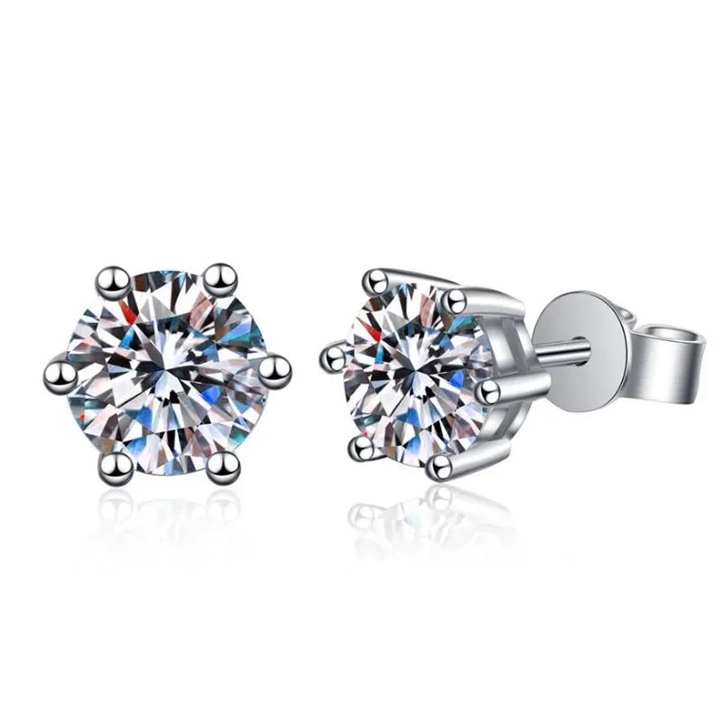 

S925 Silver Ear Studs Mosonite Earrings Classic Six Claw Earrings Platinum Plated Simple Style Earrings Wedding