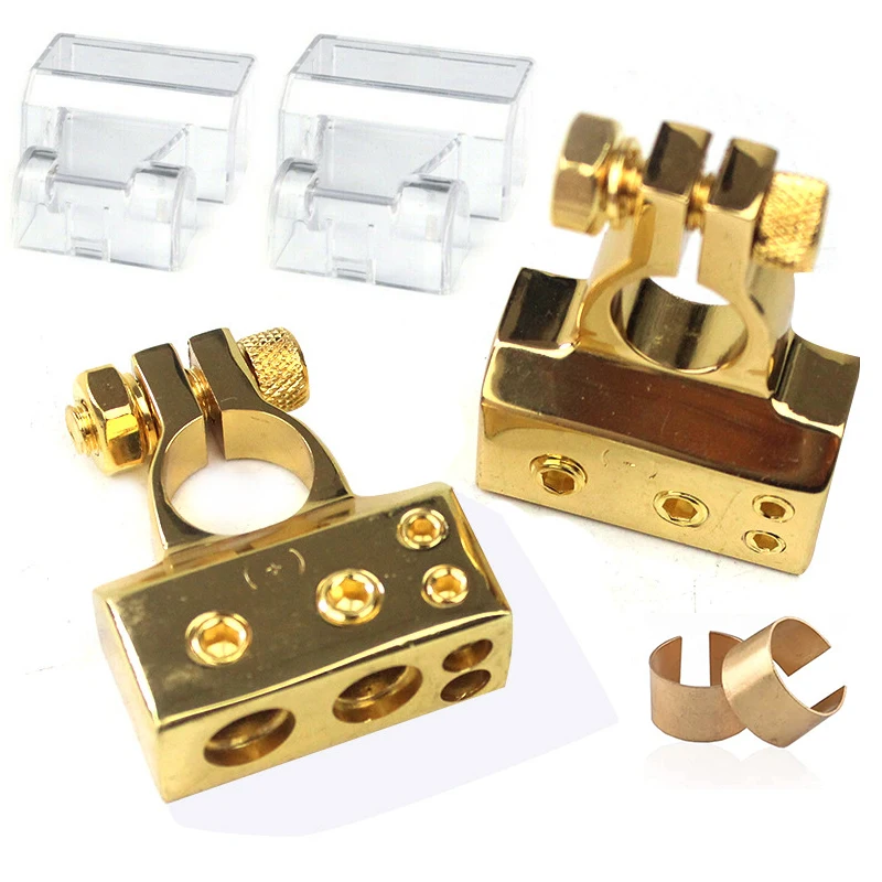 Auto Audio Post Clamp Kit Universal Gold-plated Terminal Connector Shims Set 2/4/8/10 AWG