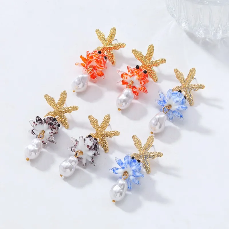 Cute Octopus Drop Earrings Marine Design Resin Copper Alloy Jewelry