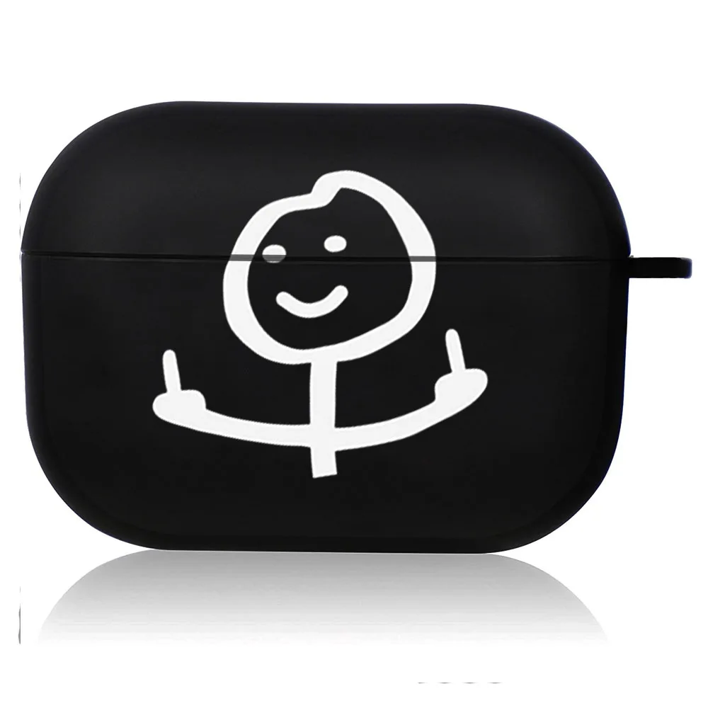 Creative Line Art Black Airpod Case - Cute Cartoon Design