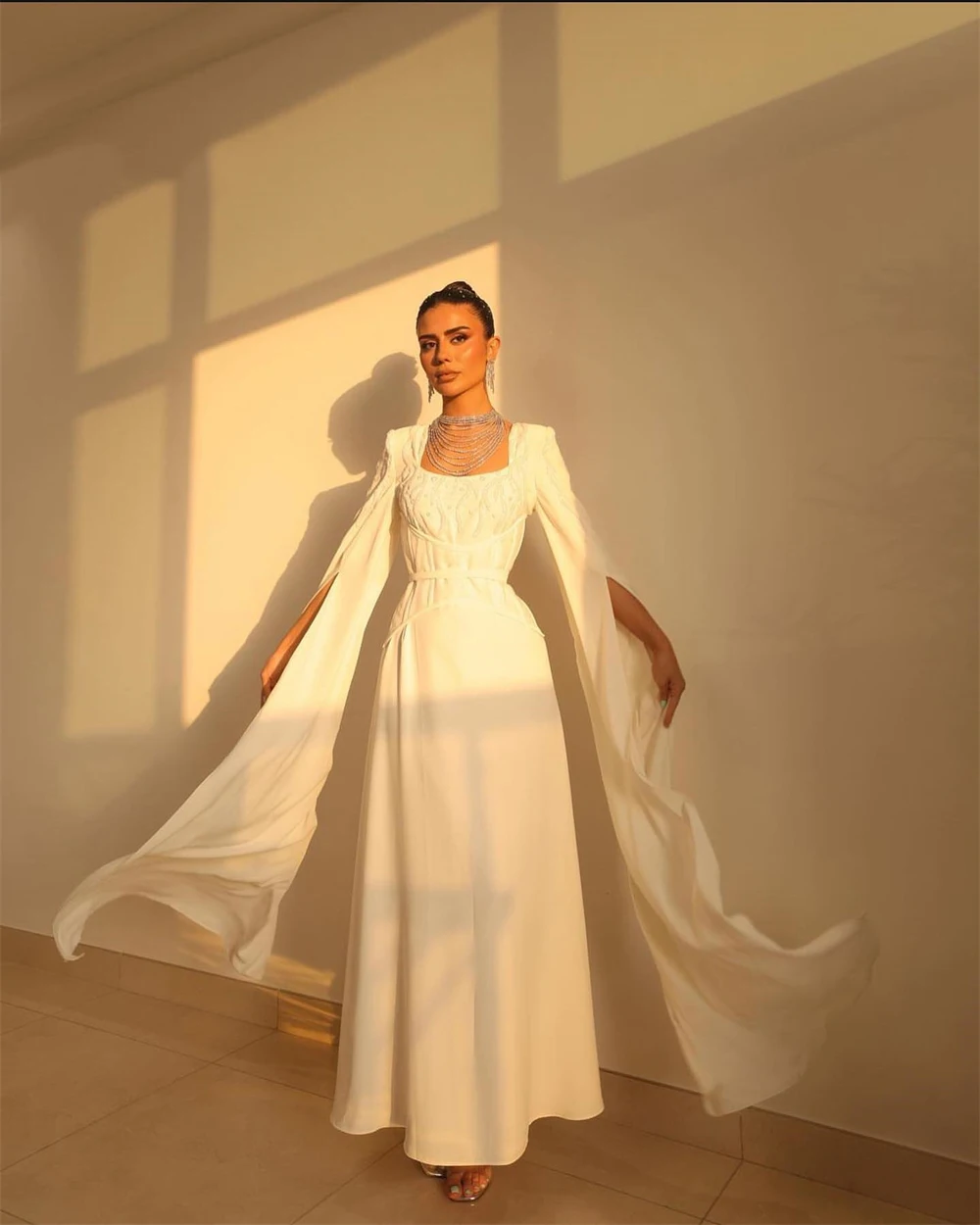 

BridalAffair, длинное шифоновое элегантное вечернее платье трапециевидной формы с квадратным вырезом, строгие платья для женщин 2023
