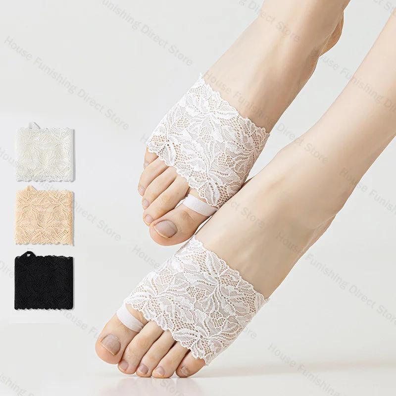 Summer Thin Lace Invisible Socks Split Toe Forefoot Socks for Women High Heel Slippers Shoes Breathable Lace Socks for Halloween