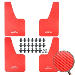Universal Black Red Carbon Fiber Effect Splash Guards with Molded Mudguards and Fender Covers for Front and Rear Styling (4pcs Red)