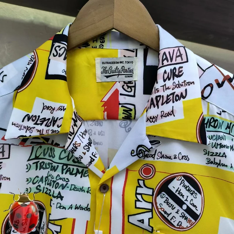 Yellow Y2k Poster Pattern Letter Print Short Shirts Shortpant Set Men Women High Quality Hawaii Beach Surf Suit