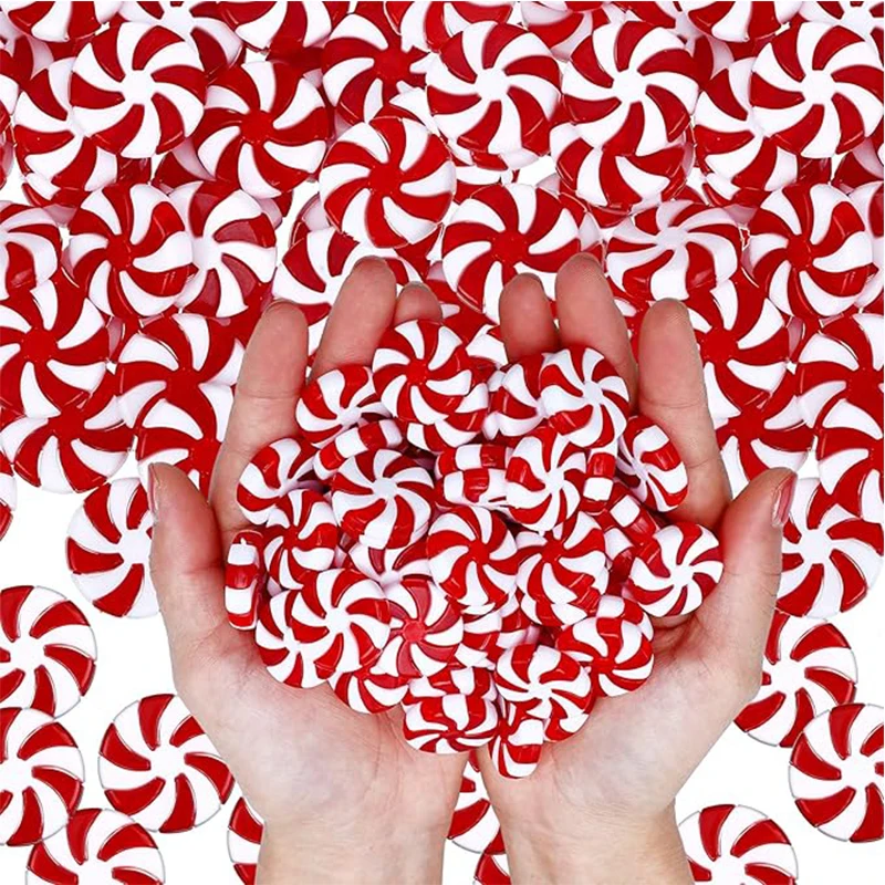 5/10/20 piezas de caramelos acrílicos navideños rojos y blancos, adornos colgantes para árbol de Navidad para bodas, fiestas, regalos de Año Nuevo, decoración del hogar