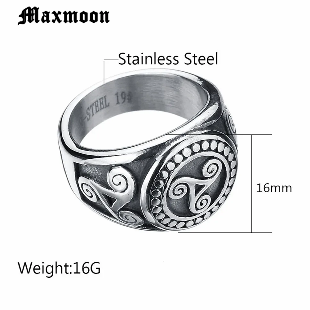 Maxmoon Punk Retro Teen Wolf Midi Ring Triskele Triskelion Allison Argent Stainless Steel Finger Signet Ring For Men Gift 2