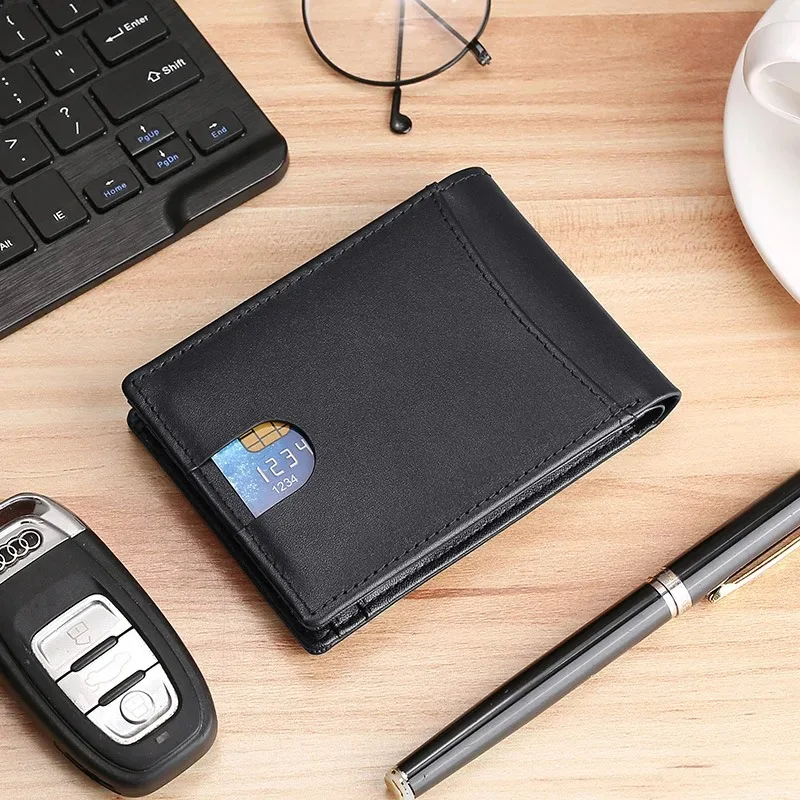 Genuine Leather RFID Slim Bifold Wallet with Airtag Holder