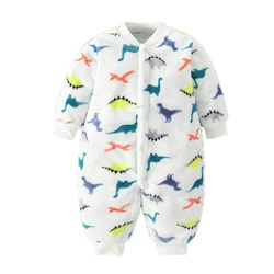 Cozy Newborn Infant Flannel Romper Jumpsuit - 6M (White Dinosaur)