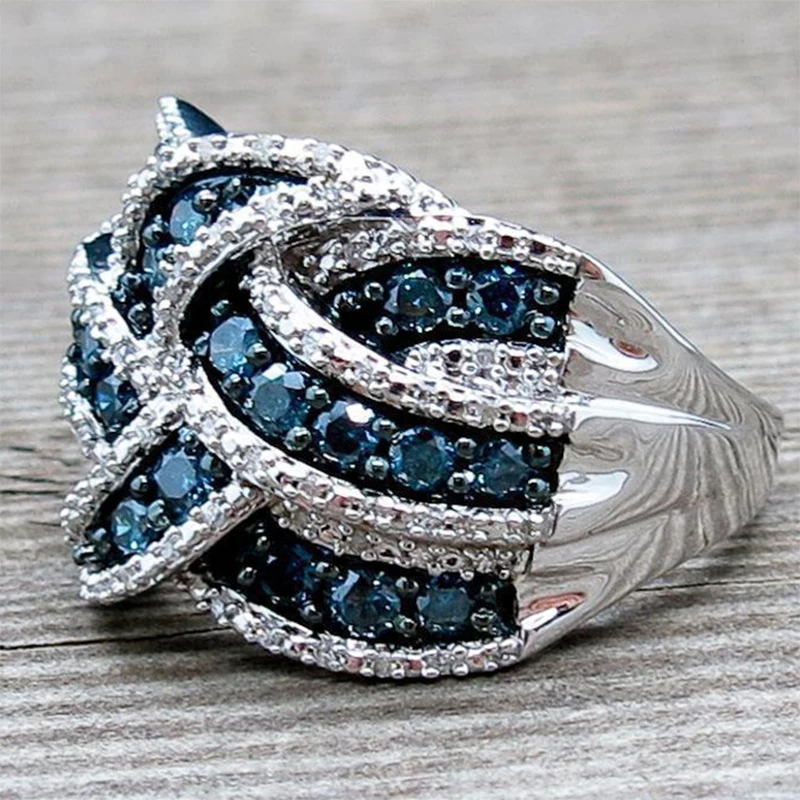 Fashion Rings S925 Stamp Blue CZ Zircon Stone Women Wedding Engagement Gifts