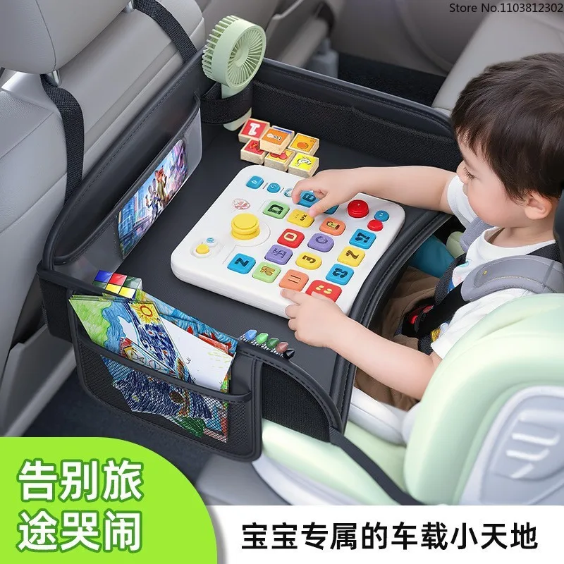 Organizer per Sedile Auto con Tavolino Pieghevole, Borsa Multi-Tasca per Bambini, Vassoio da Viaggio per Auto e Gite su Strada - immagine 4