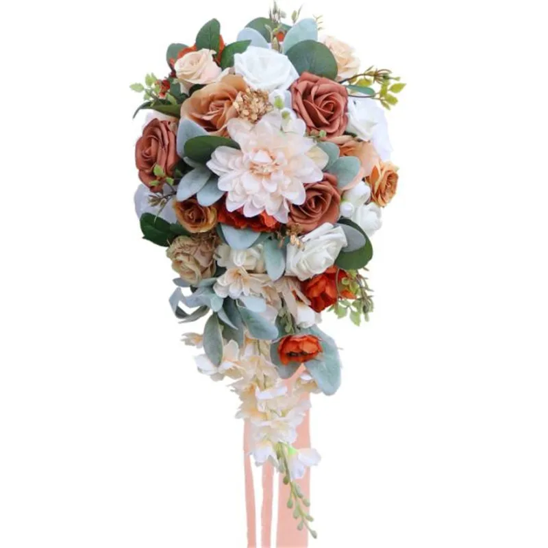 

Beautiful Waterfall Wedding Bridal Bouquet Bridesmaid Hand Tied Artificial Flower Decoration Holiday Party Flowers Rose Gift