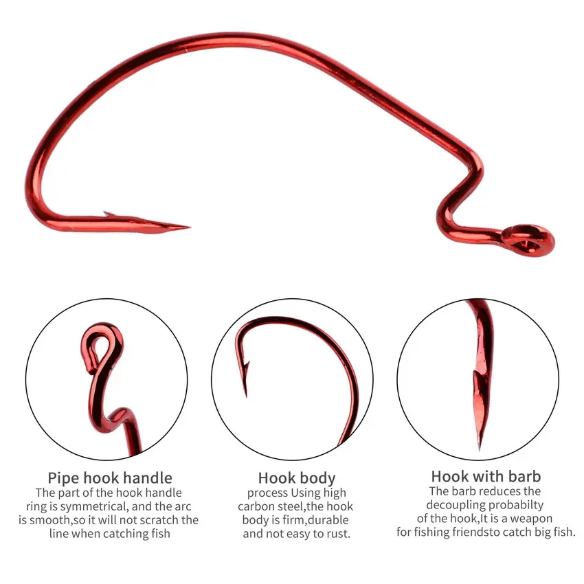 50-100 pcs/box Wide Crank Fishing Hooks Carbon Steel Offset Fishhook 3/0#-2# Bass Barbed Carp Fishing Hook For Soft Worm Lure 4